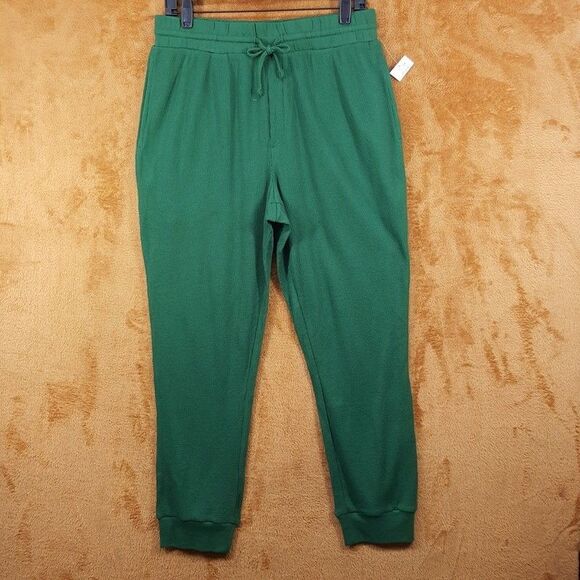 CLUB ROOM Jogger Pants Mens Medium Green Pull On Thermal Waffle Knit Comfort - Picture 1 of 8